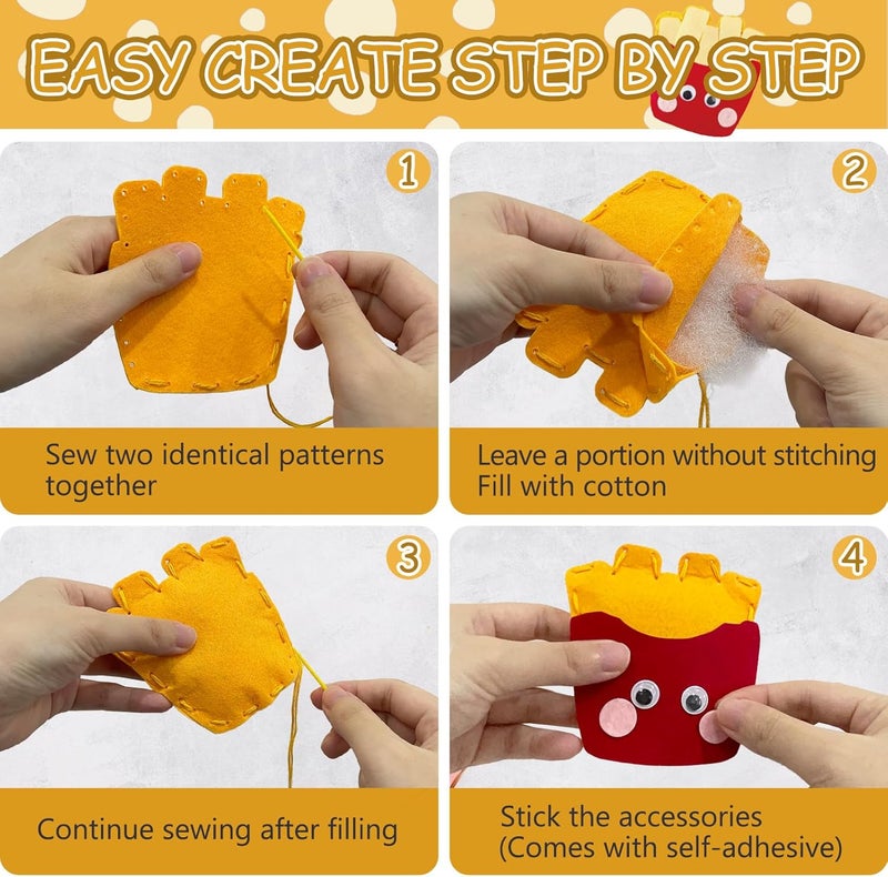 AzReference Felt Food Sewing Kits for Beginners, 8 Stuffed Ice Cream, Hamburger Making Easy Sewing Fun Craft Set, Educational Learn to Sew Gifts for Kids Age 5 6 7 8 9 10 11 12, Instruction & Felt Materials - Image 5